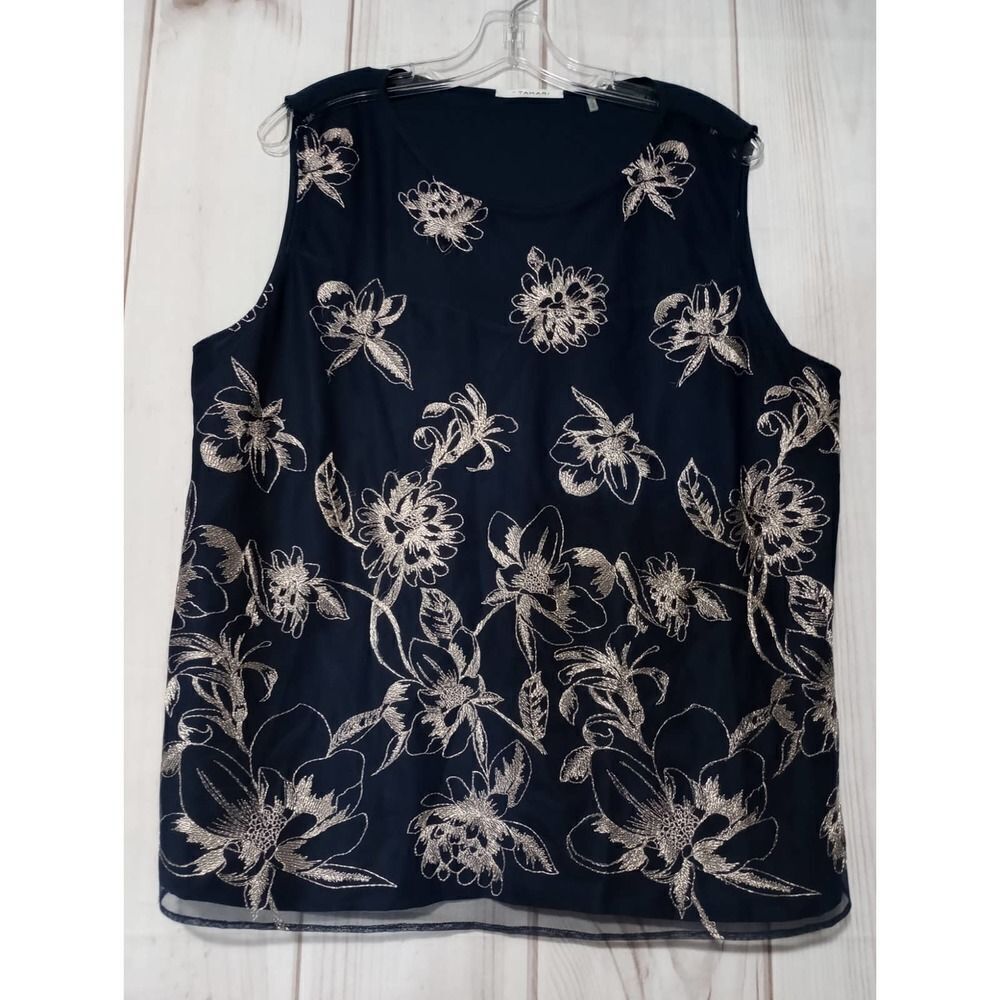 Tahahi Blouse Ladies Extra Large Navy Embroidery Sleeveless